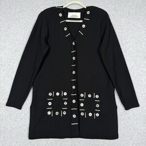 Vintage Steve Fabrikant Cardigan Womens Large Embroidered Wool Santana Knit USA‎